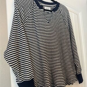American Eagle Outfitters Navy & Cream Striped V-Neck Sweater